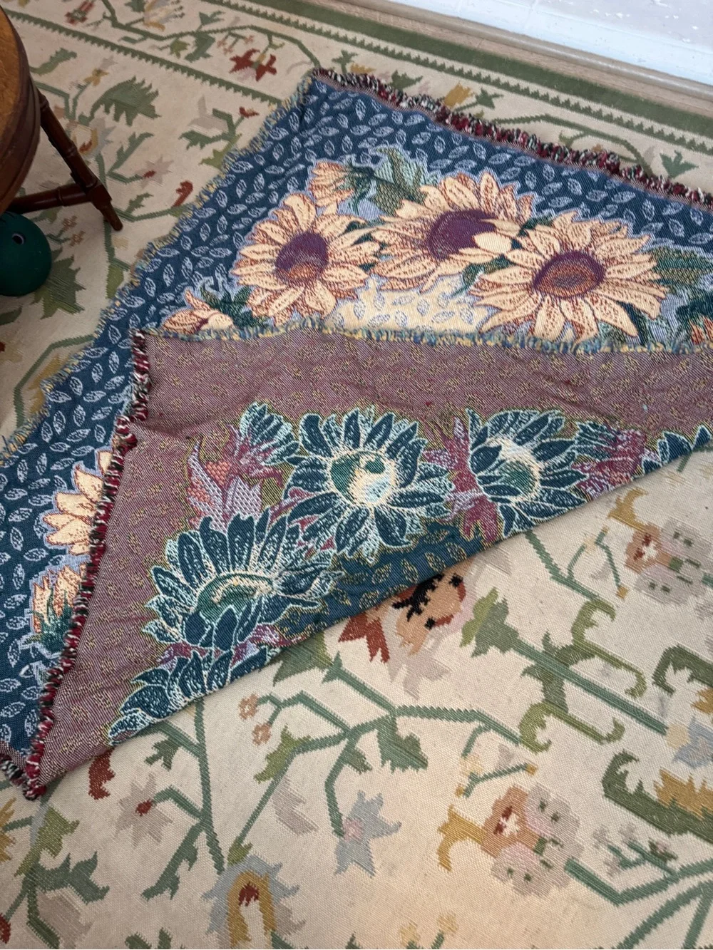 Sunflower Woven Throw Blanket - Blue & Cream